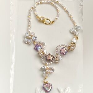 N272-Handmade High Quality Freshwater Pearl Flower And Star Necklace